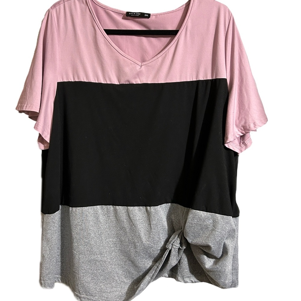 Women’s  Pink 2X Side Knotted Tie Top By Shein